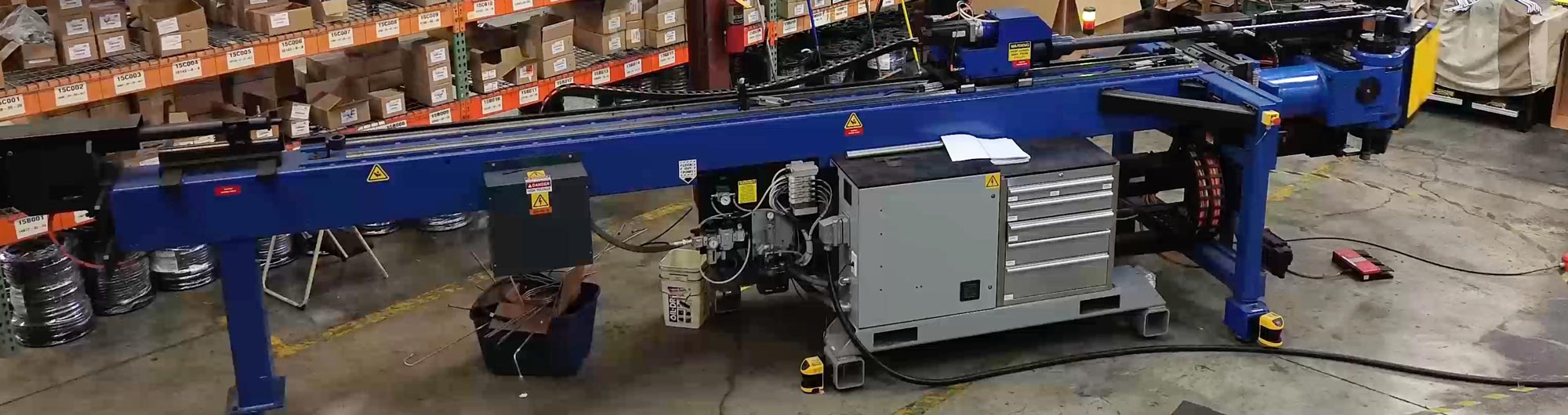 Wide angle view of CNC tube bender at VBH Tech